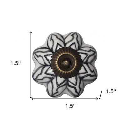 Set of Twelve Black And White Floral Ceramic Drawer Pull Knobs HomeRoots