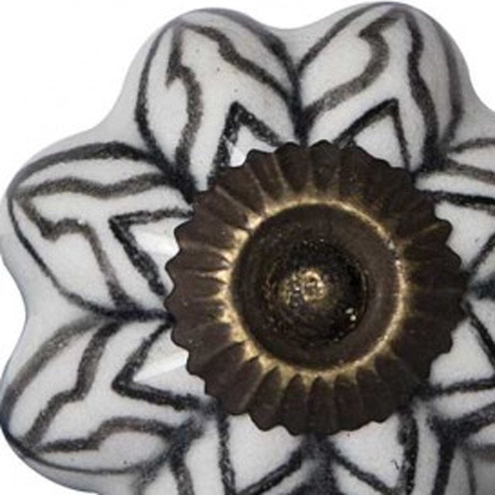 Set of Twelve Black And White Floral Ceramic Drawer Pull Knobs HomeRoots