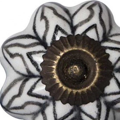 Set of Twelve Black And White Floral Ceramic Drawer Pull Knobs HomeRoots