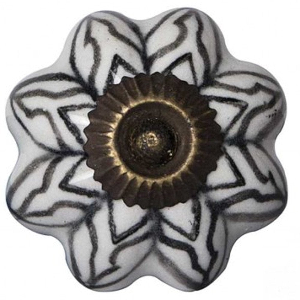 Set of Twelve Black And White Floral Ceramic Drawer Pull Knobs HomeRoots
