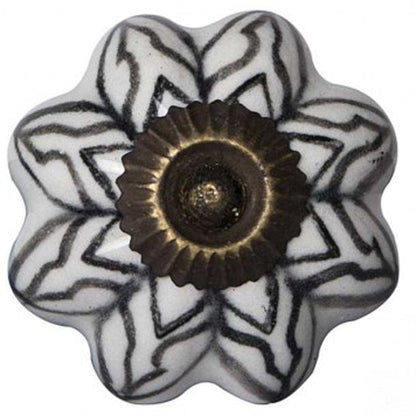 Set of Twelve Black And White Floral Ceramic Drawer Pull Knobs HomeRoots