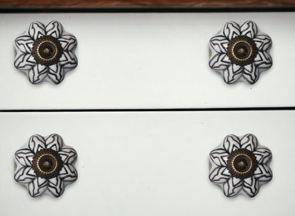 Set of Twelve Black And White Floral Ceramic Drawer Pull Knobs HomeRoots
