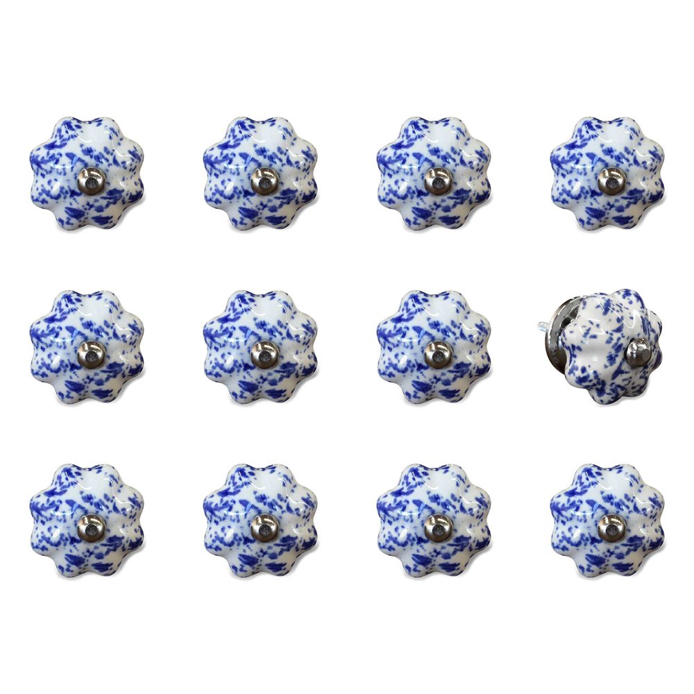 Set of Twelve Blue And White Ceramic Drawer Pull Knobs HomeRoots