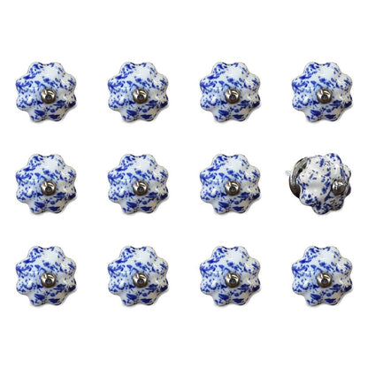 Set of Twelve Blue And White Ceramic Drawer Pull Knobs HomeRoots