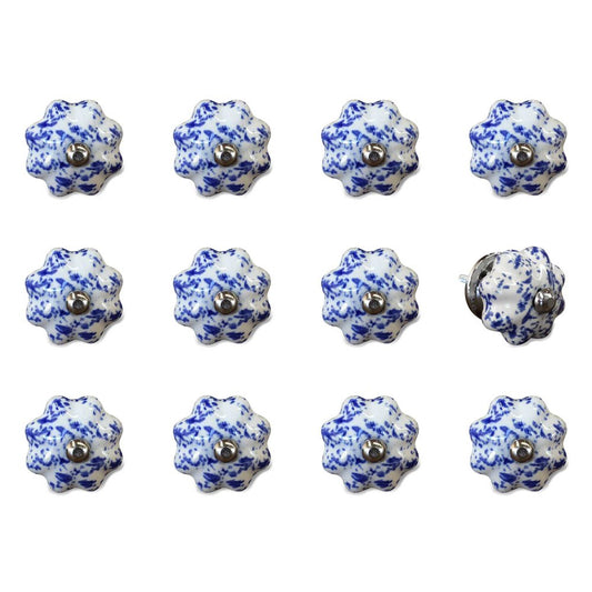 Set of Twelve Blue And White Ceramic Drawer Pull Knobs HomeRoots