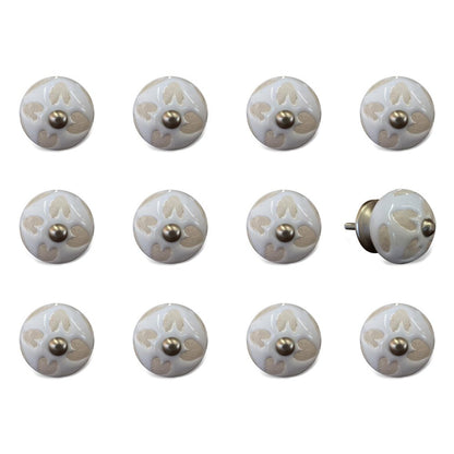 Set of Twelve Beige And White Floral Ceramic Drawer Pull Knobs HomeRoots