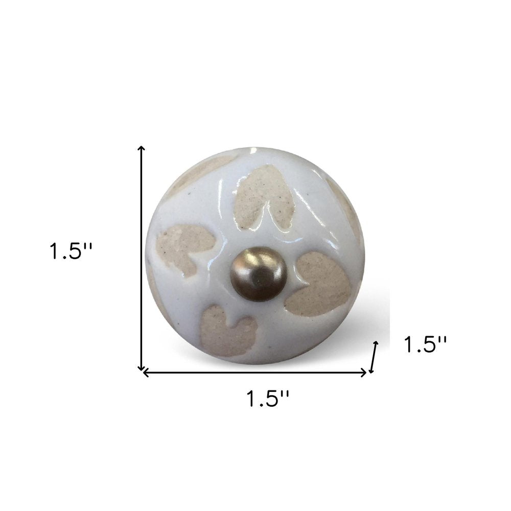 Set of Twelve Beige And White Floral Ceramic Drawer Pull Knobs HomeRoots