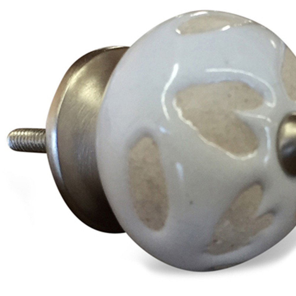 Set of Twelve Beige And White Floral Ceramic Drawer Pull Knobs HomeRoots