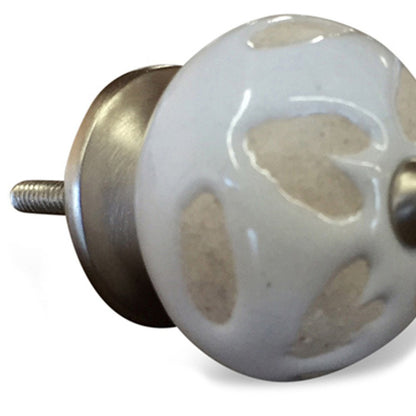 Set of Twelve Beige And White Floral Ceramic Drawer Pull Knobs HomeRoots