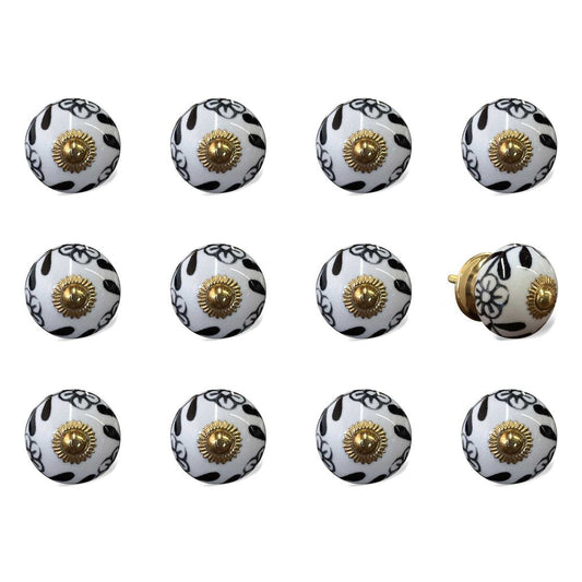 Set of Twelve Black And White Ceramic Drawer Pull Knobs HomeRoots