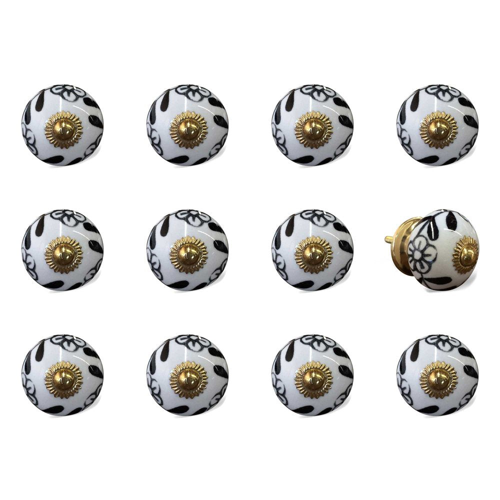 Set of Twelve Black And White Ceramic Drawer Pull Knobs HomeRoots