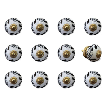 Set of Twelve Black And White Ceramic Drawer Pull Knobs HomeRoots