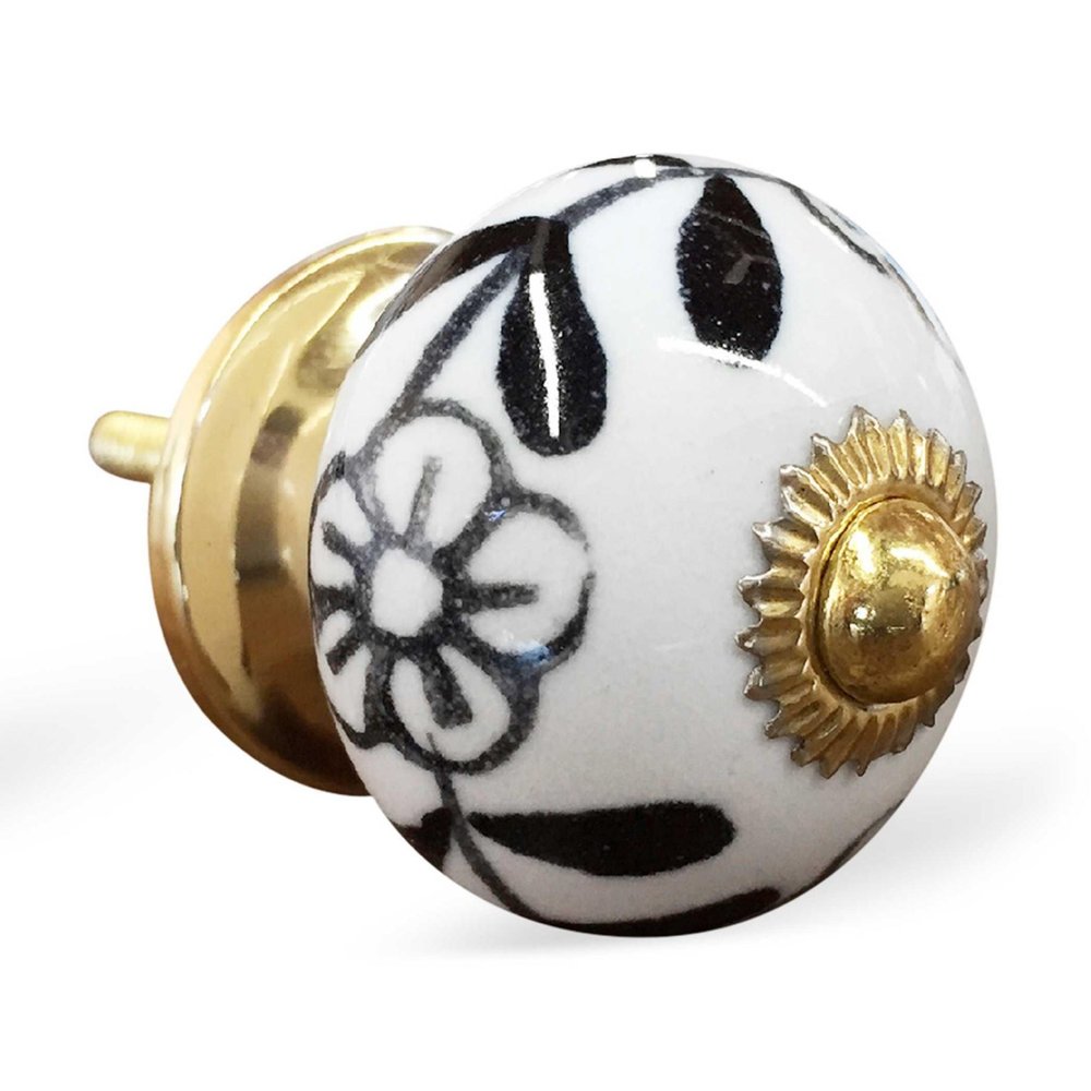 Set of Twelve Black And White Ceramic Drawer Pull Knobs HomeRoots