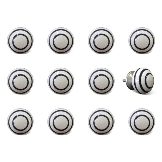 Set of Twelve Black And White Ceramic Drawer Pull Knobs HomeRoots