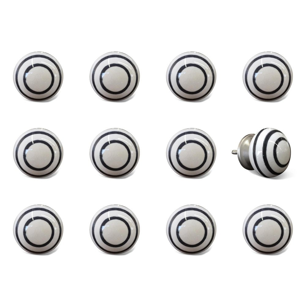 Set of Twelve Black And White Ceramic Drawer Pull Knobs HomeRoots