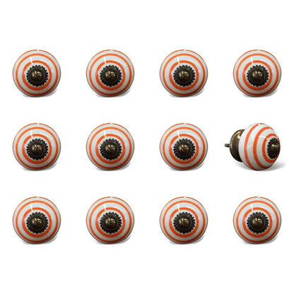 Set of Twelve Orange And White Geometric Ceramic Drawer Pull Knobs HomeRoots