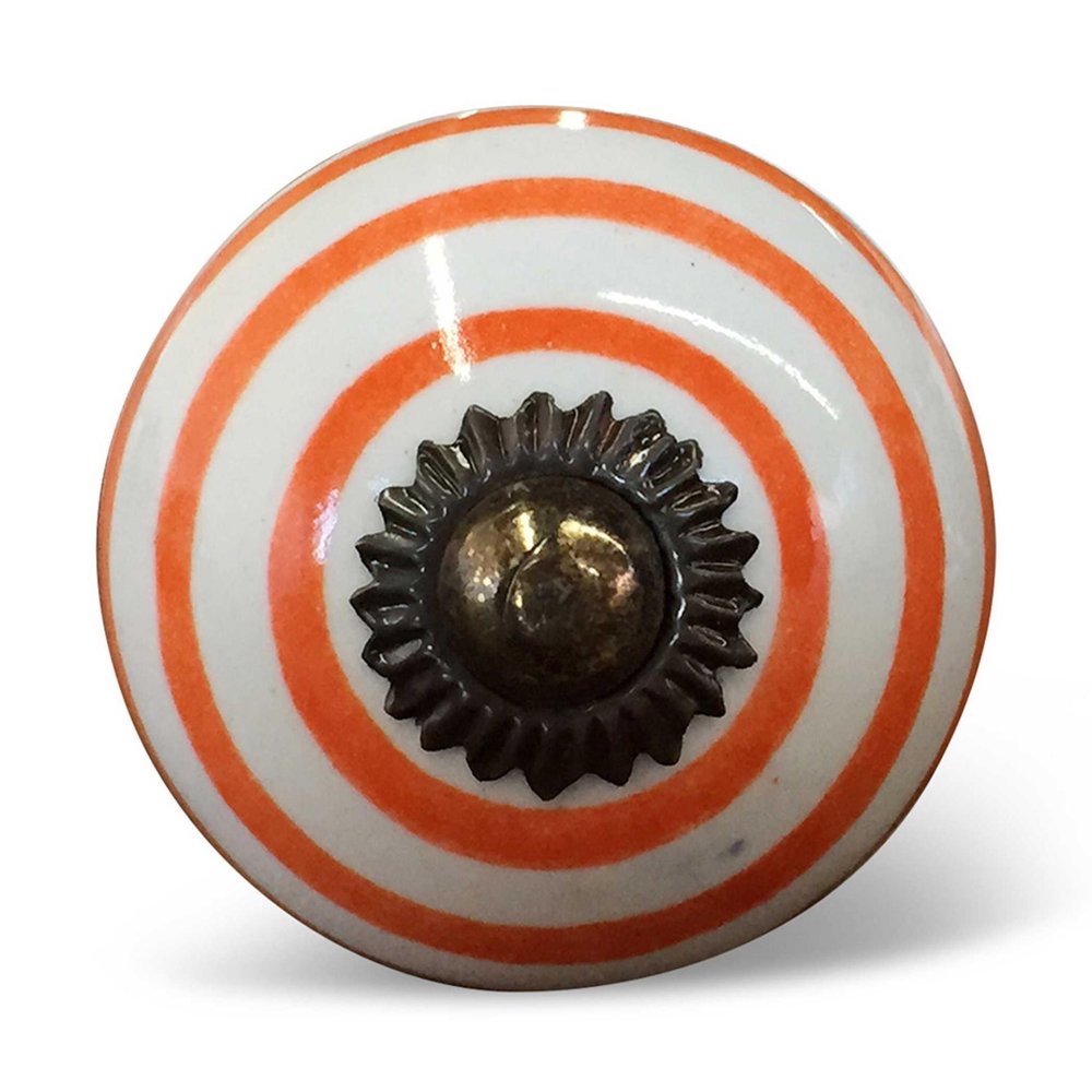 Set of Twelve Orange And White Geometric Ceramic Drawer Pull Knobs HomeRoots