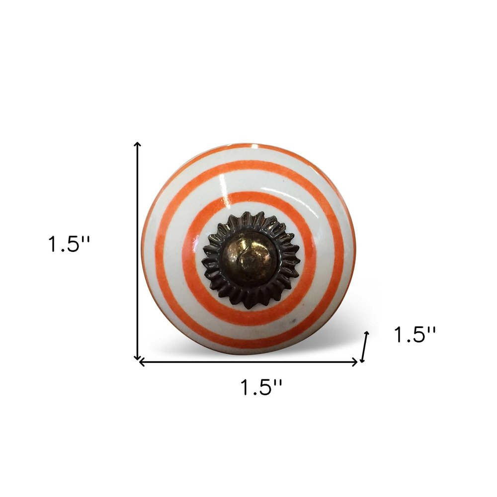 Set of Twelve Orange And White Geometric Ceramic Drawer Pull Knobs HomeRoots