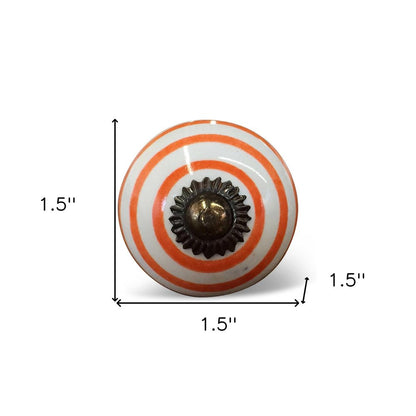 Set of Twelve Orange And White Geometric Ceramic Drawer Pull Knobs HomeRoots