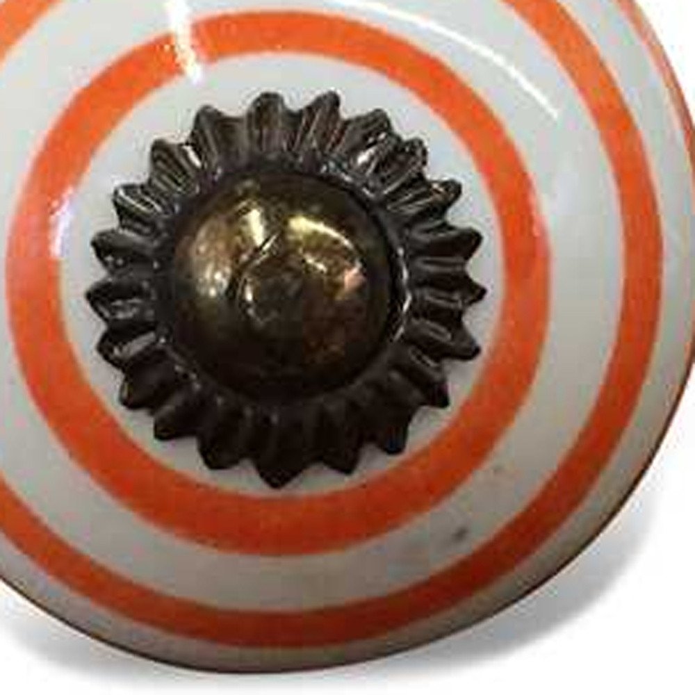 Set of Twelve Orange And White Geometric Ceramic Drawer Pull Knobs HomeRoots