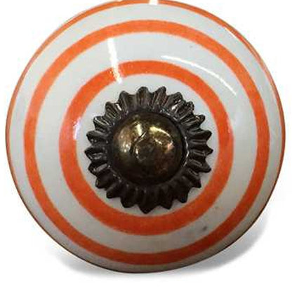 Set of Twelve Orange And White Geometric Ceramic Drawer Pull Knobs HomeRoots