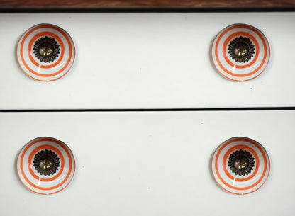 Set of Twelve Orange And White Geometric Ceramic Drawer Pull Knobs HomeRoots