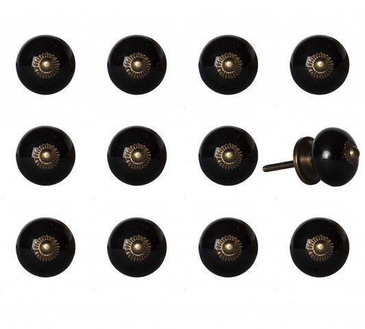 Set of Twelve Black And Gold Ceramic Drawer Pull Knobs HomeRoots