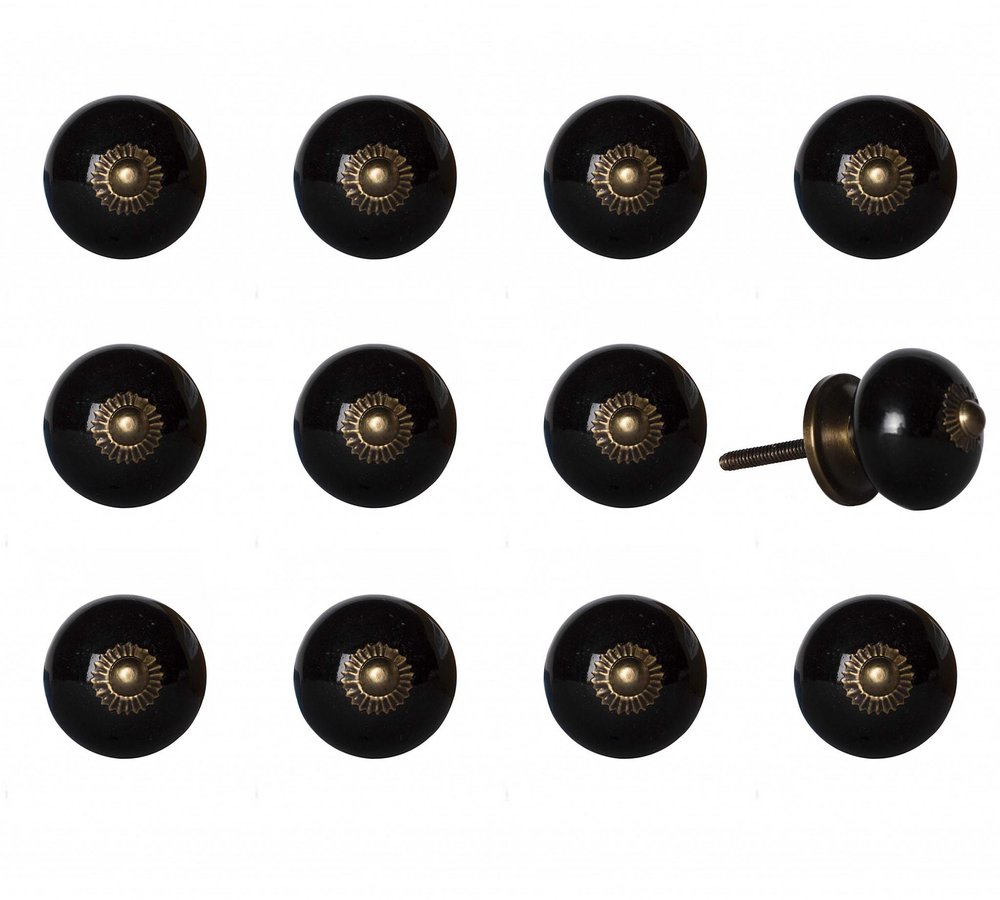 Set of Twelve Black And Gold Ceramic Drawer Pull Knobs HomeRoots
