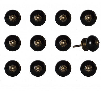 Set of Twelve Black And Gold Ceramic Drawer Pull Knobs HomeRoots