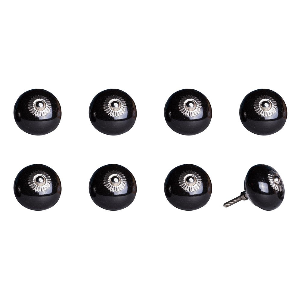 Set of Eight Black And Silver Ceramic Drawer Pull Knobs HomeRoots