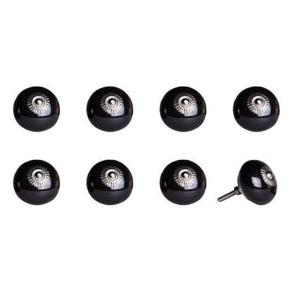 Set of Eight Black And Silver Ceramic Drawer Pull Knobs HomeRoots