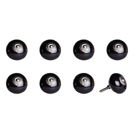 Set of Eight Black And Silver Ceramic Drawer Pull Knobs HomeRoots