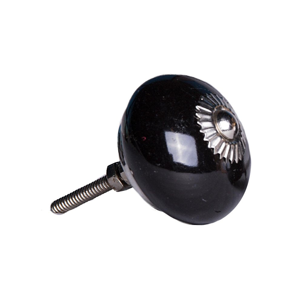 Set of Eight Black And Silver Ceramic Drawer Pull Knobs HomeRoots