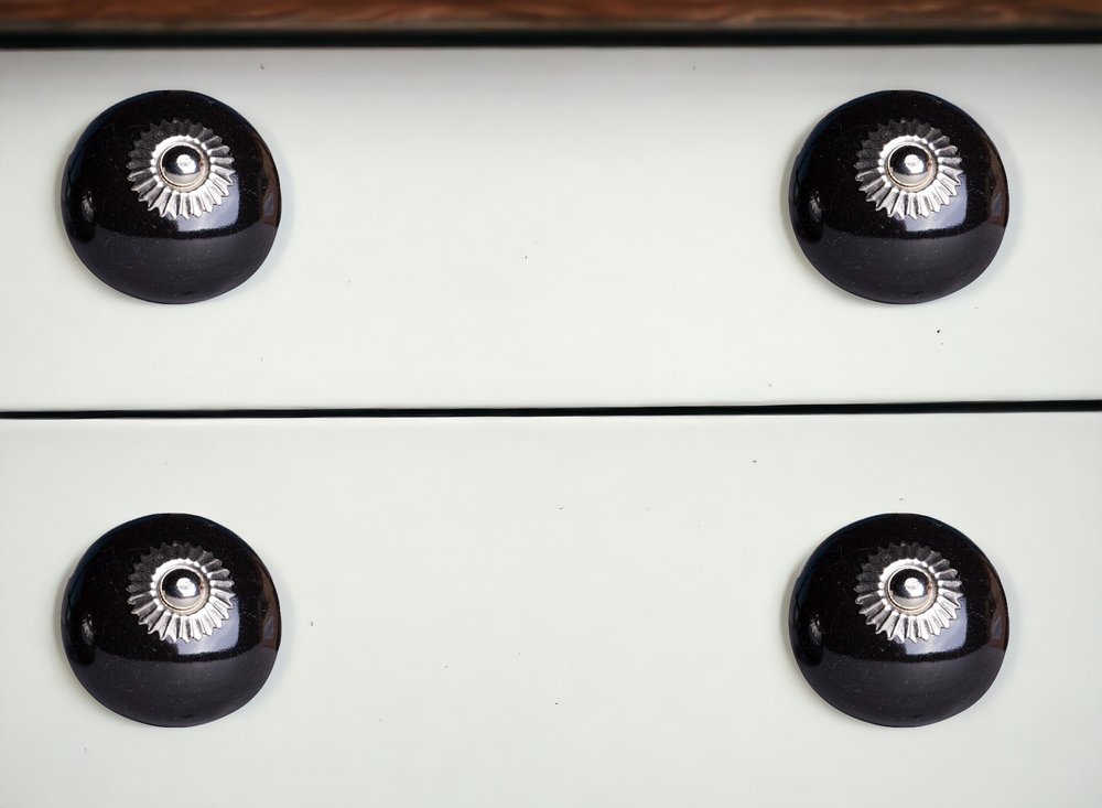 Set of Eight Black And Silver Ceramic Drawer Pull Knobs HomeRoots