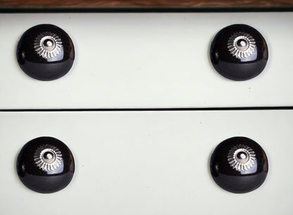 Set of Eight Black And Silver Ceramic Drawer Pull Knobs HomeRoots