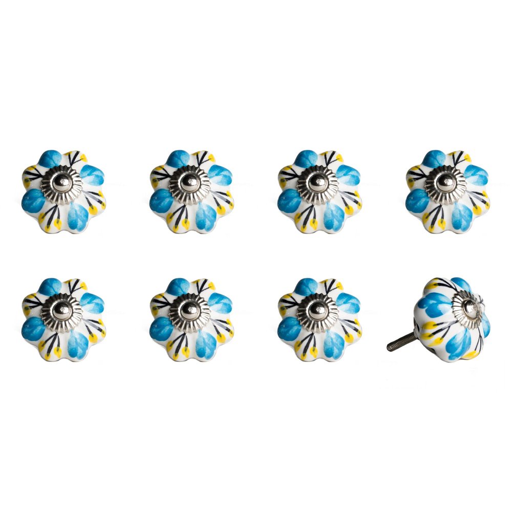 Set of Eight Blue And White Ceramic Drawer Pull Knobs HomeRoots