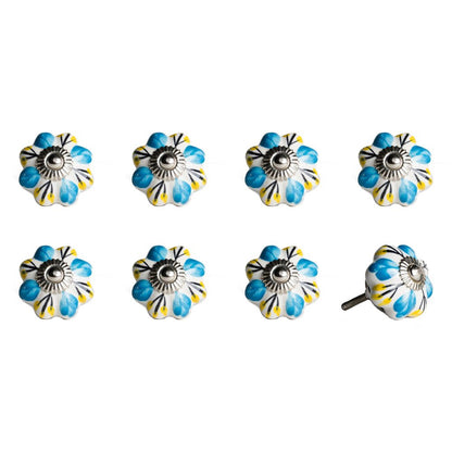 Set of Eight Blue And White Ceramic Drawer Pull Knobs HomeRoots