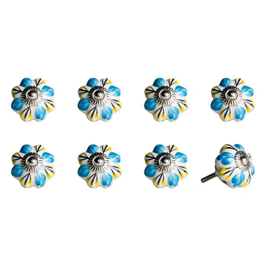 Set of Eight Blue And White Ceramic Drawer Pull Knobs HomeRoots