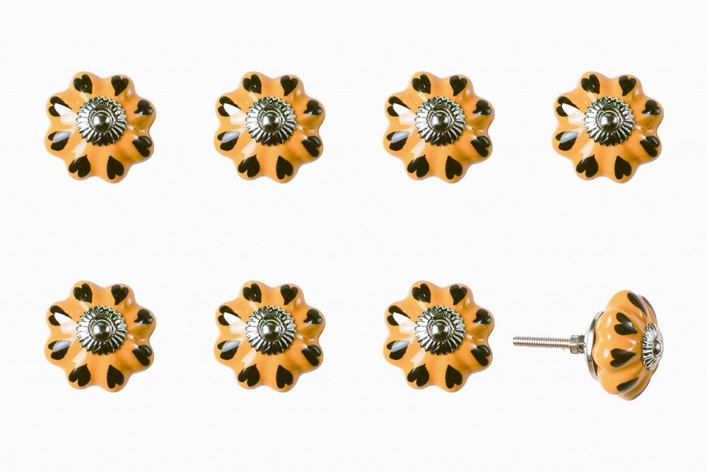 Set of Eight Yellow And Green Novelty Knob Ceramic Drawer Pull Knobs HomeRoots