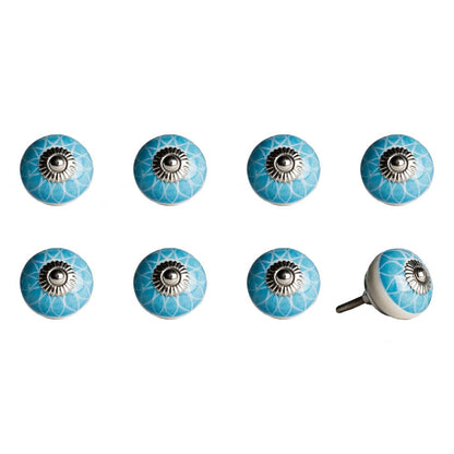 Set of Eight Aqua And White Floral Ceramic Drawer Pull Knobs HomeRoots