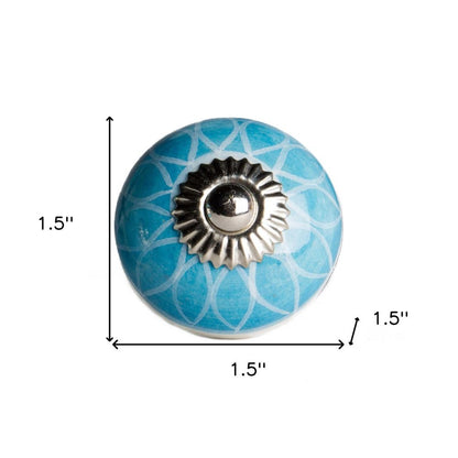Set of Eight Aqua And White Floral Ceramic Drawer Pull Knobs HomeRoots