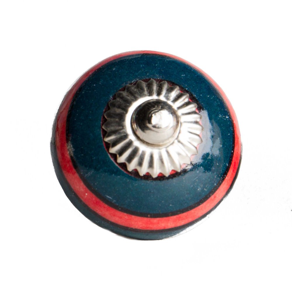 Set of Eight Navy Blue And Red Geometric Ceramic Drawer Pull Knobs HomeRoots