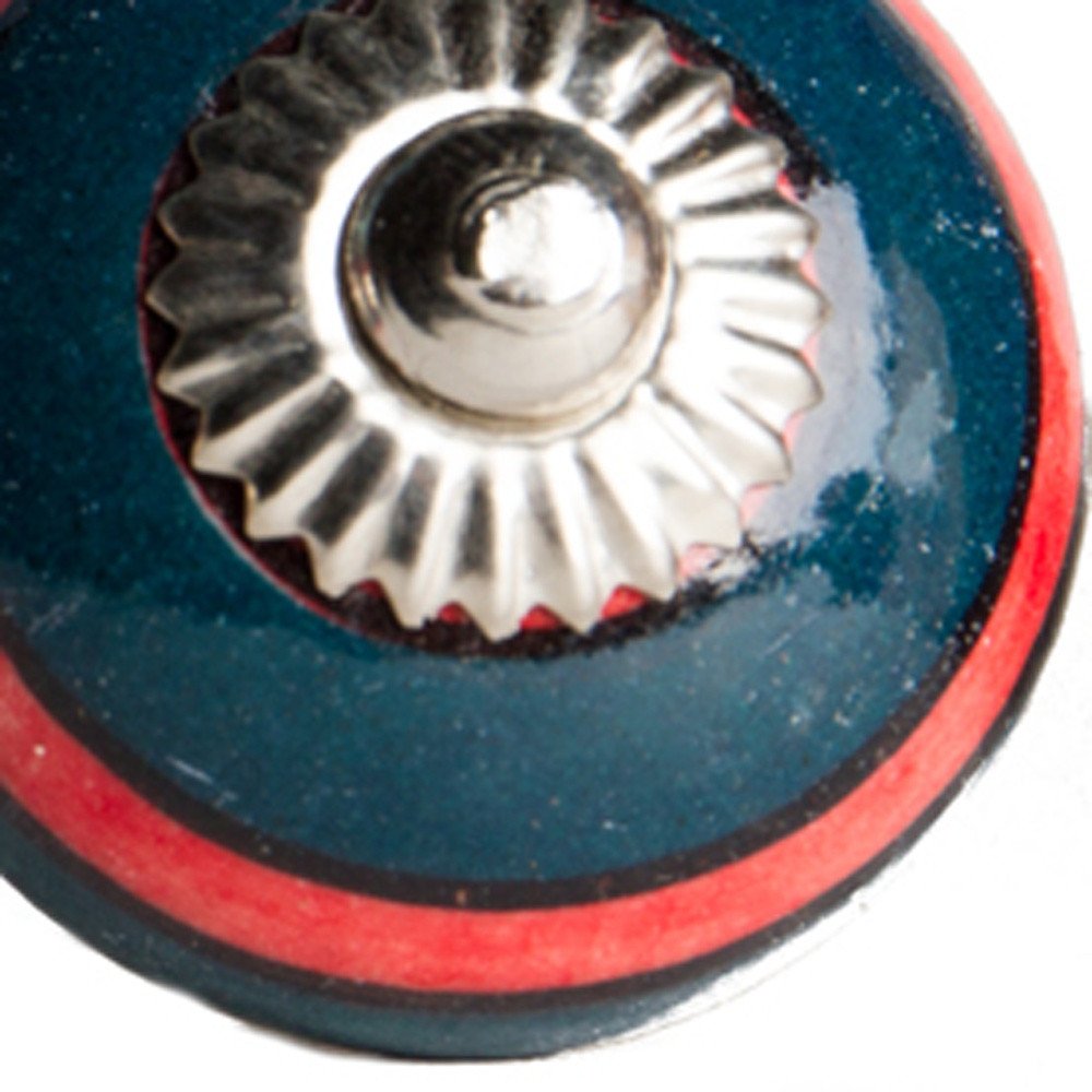 Set of Eight Navy Blue And Red Geometric Ceramic Drawer Pull Knobs HomeRoots