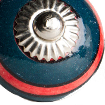 Set of Eight Navy Blue And Red Geometric Ceramic Drawer Pull Knobs HomeRoots