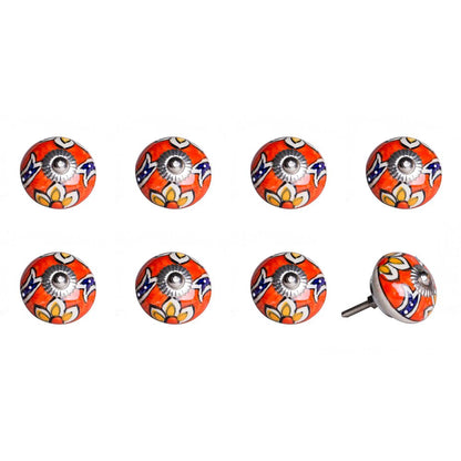 Set of Eight Orange And White Floral Ceramic Drawer Pull Knobs HomeRoots