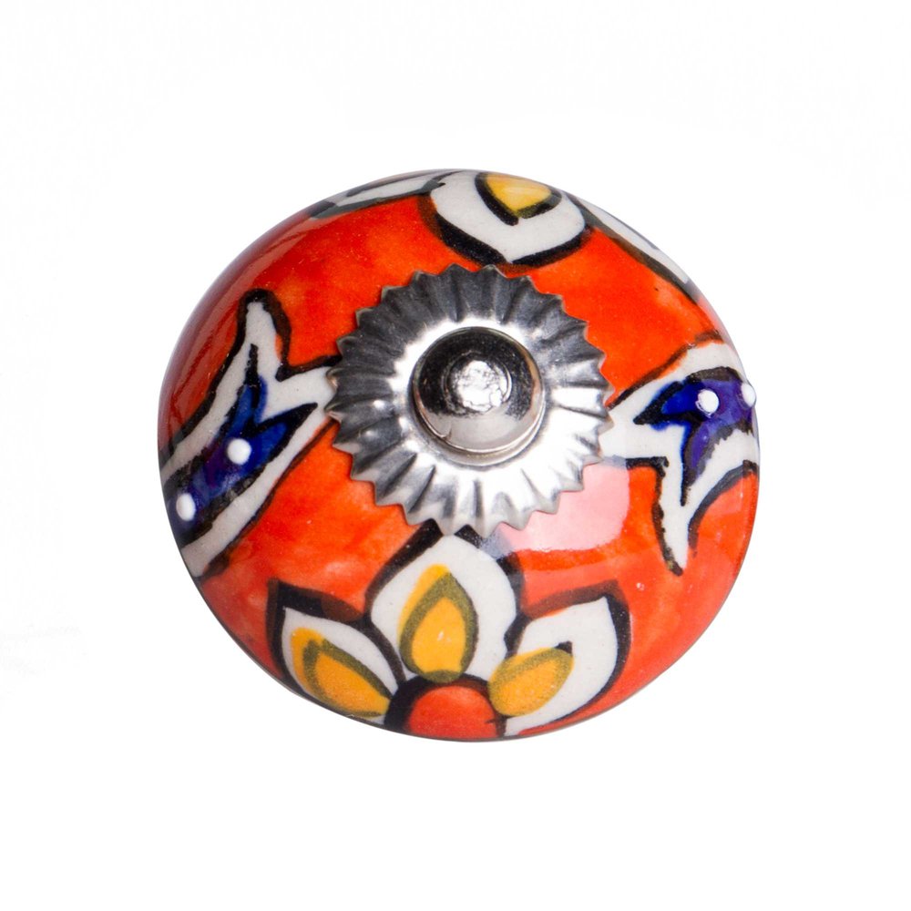 Set of Eight Orange And White Floral Ceramic Drawer Pull Knobs HomeRoots