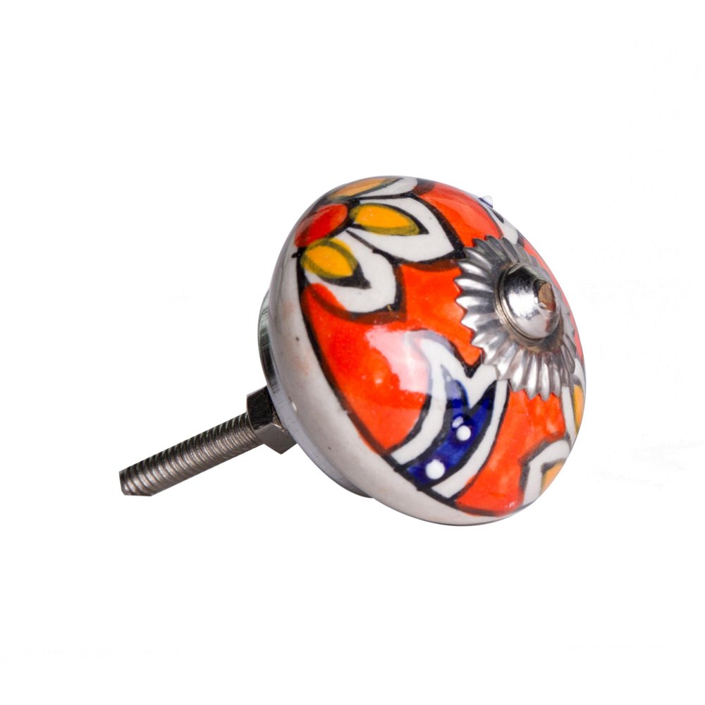 Set of Eight Orange And White Floral Ceramic Drawer Pull Knobs HomeRoots