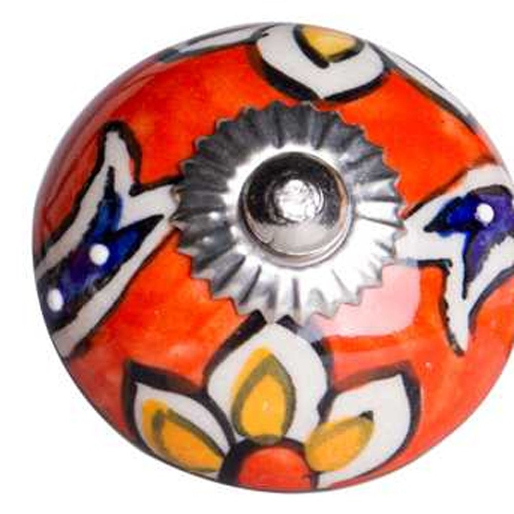 Set of Eight Orange And White Floral Ceramic Drawer Pull Knobs HomeRoots
