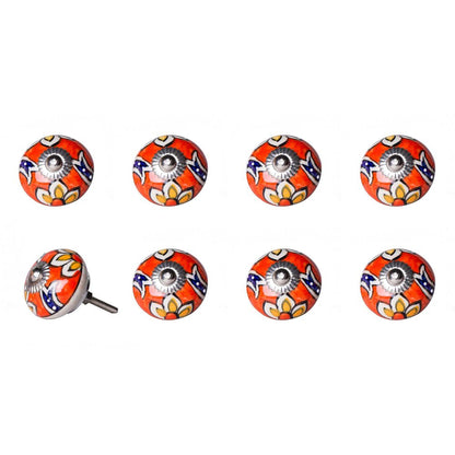 Set of Eight Orange And White Floral Ceramic Drawer Pull Knobs HomeRoots