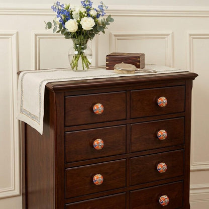 Set of Eight Orange And White Floral Ceramic Drawer Pull Knobs HomeRoots